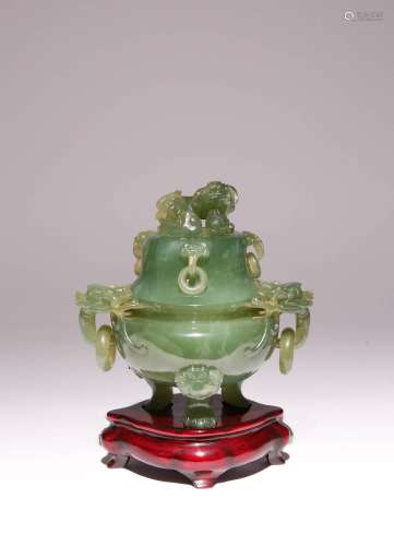 A CHINESE HARDSTONE INCENSE BURNER AND COVER LATE QING DYNAS...