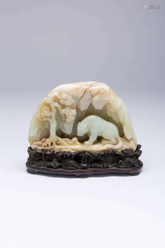 A CHINESE CELADON JADE BOULDER QING DYNASTY OR LATER Carved ...
