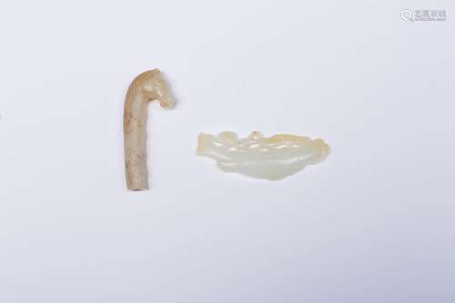 TWO CHINESE WHITE JADE ITEMS QING DYNASTY OR LATER One a han...