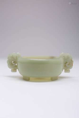 A CHINESE PALE CELADON JADE BRUSH WASHER QING DYNASTY OR LAT...