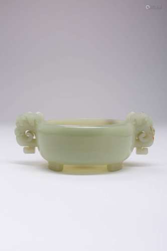 A CHINESE PALE CELADON JADE BRUSH WASHER QING DYNASTY OR LAT...