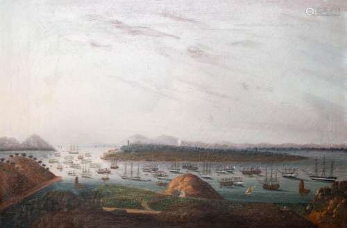CHINESE SCHOOL, OIL ON CANVAS C.1830 Depicting Whampoa Reach...