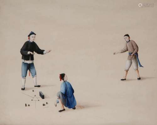 A SET OF SIX CHINESE SCHOOL WATERCOLOUR PAINTINGS C.1800 Dep...