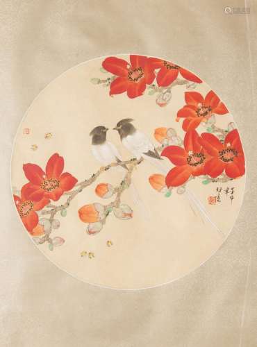 YU JIGAO (1932-) COTTON TREE AND A PAIR OF PARADISE FLYCATCH...