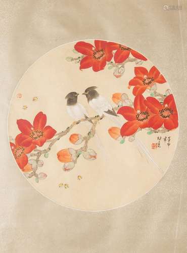 YU JIGAO (1932-) COTTON TREE AND A PAIR OF PARADISE FLYCATCH...