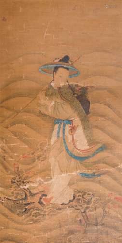 AFTER QIU YING PORTRAIT OF MAGU A Chinese scroll painting, i...