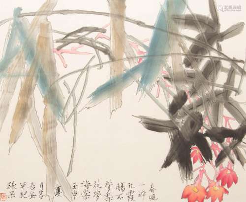 ZHANG GAO (1942-) FLOWERS Three Chinese paintings, ink and c...