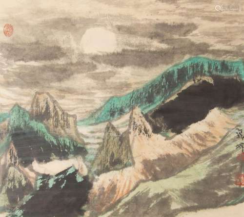 LI BAOLIN (1936-) MOONLIGHT A Chinese painting, ink and colo...