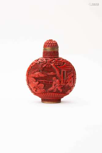 A CHINESE CINNABAR LACQUER SNUFF BOTTLE TWO CHARACTER QIANLO...