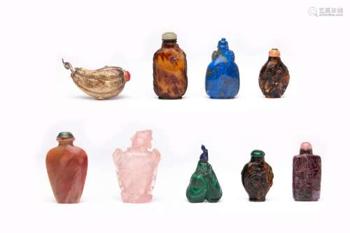 NINE CHINESE SNUFF BOTTLES QING DYNASTY AND LATER In tourmal...