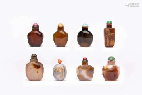EIGHT CHINESE AGATE SNUFF BOTTLES QING DYNASTY AND LATER Var...