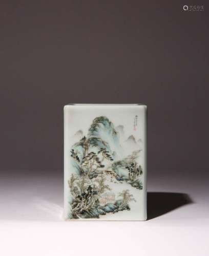 A CHINESE POLYCHROME AND EN GRISAILLE SQUARE-SECTION BRUSHPO...