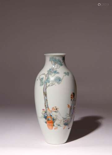 A CHINESE FAMILLE ROSE OVOID VASE 20TH CENTURY Painted on on...