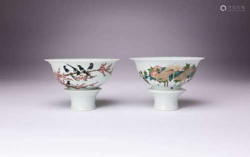 TWO CHINESE FAMILLE ROSE REVOLVING BOWLS BY ZHAI XIAOXIANG M...