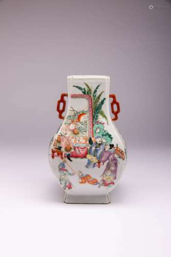 A CHINESE FAMILLE ROSE `FIGURAL` HU-SHAPED VASE, LATE QING D...