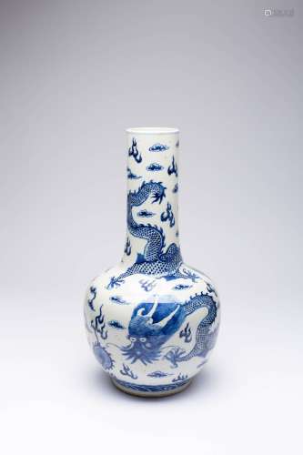 A CHINESE BLUE AND WHITE `DRAGON` BOTTLE VASE 19TH CENTURY P...