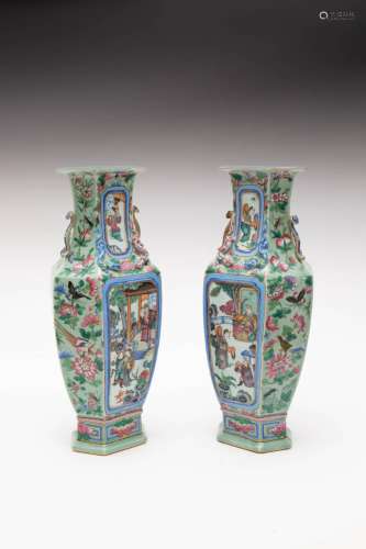 A PAIR OF LARGE CHINESE CANTON FAMILLE ROSE VASES MID 19TH C...