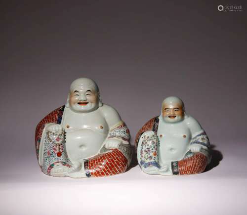 TWO CHINESE FAMILLE ROSE FIGURES OF BUDAI HE SHANG 20TH CENT...