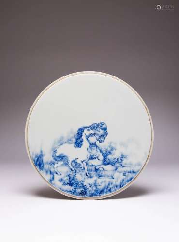 A CHINESE BLUE AND WHITE CIRCULAR PLAQUE AFTER WANG BU MODER...