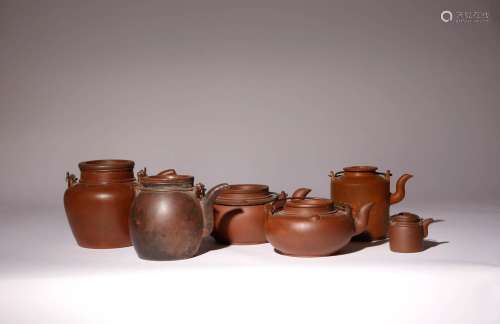 SIX CHINESE YIXING TEAPOTS AND COVERS LATE 19TH CENTURY AND ...