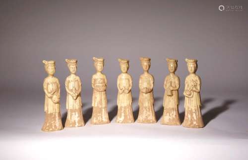 SEVEN CHINESE POTTERY MODELS OF FEMALE MUSICIANS PROBABLY LA...