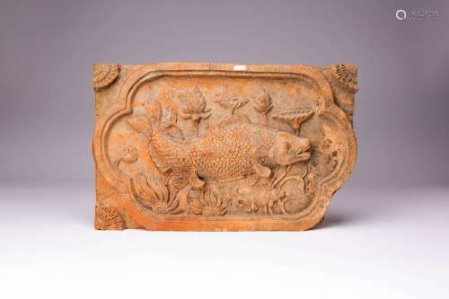 A CHINESE RECTANGULAR TERRACOTTA PLAQUE MING/QING DYNASTY Mo...