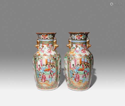 A PAIR OF CHINESE CANTON FAMILLE ROSE `FIGURAL` VASES 19TH C...