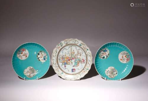 A PAIR OF CHINESE FAMILLE ROSE TURQUOISE-GROUND DISHES 18TH ...