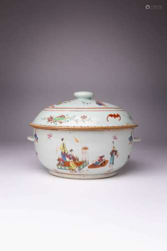 A CHINESE FAMILLE ROSE CIRCULAR TUREEN AND COVER 18TH CENTUR...