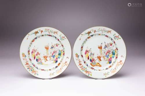 A PAIR OF CHINESE FAMILLE ROSE PLATES QIANLONG 1736-95 Each ...
