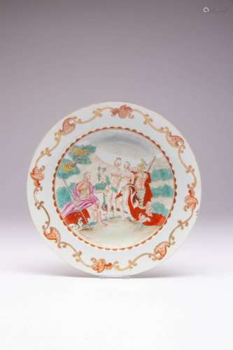 A CHINESE FAMILLE ROSE `JUDGEMENT OF PARIS` PLATE MID 18TH C...