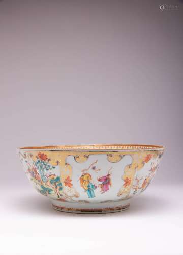 A CHINESE FAMILLE ROSE PUNCH BOWL 18TH CENTURY The exterior ...