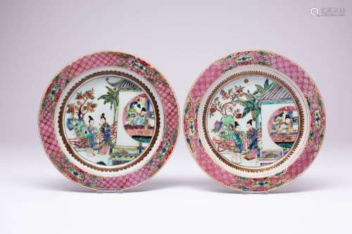 A PAIR OF CHINESE FAMILLE ROSE `ROMANCE OF THE WESTERN CHAMB...