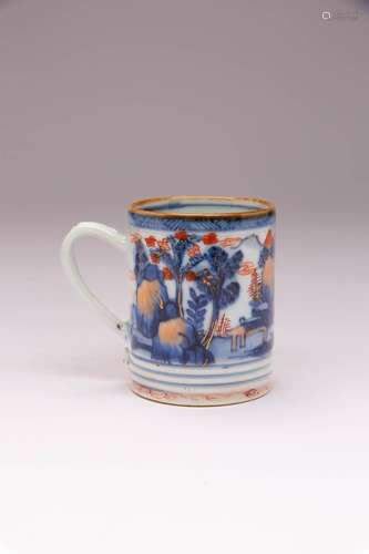 A SMALL CHINESE IMARI `LANDSCAPE` CYLINDRICAL MUG EARLY 18TH...