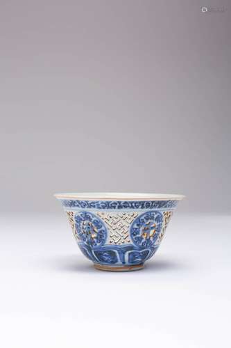 A CHINESE BLUE AND WHITE RETICULATED `FU LU SHOU QIAN QIU` B...