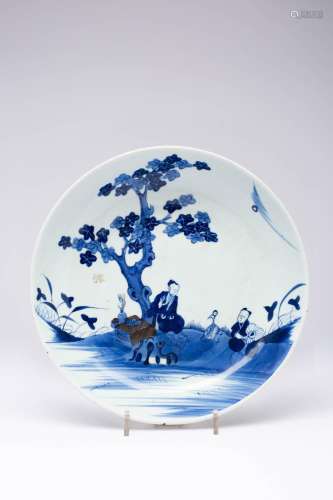 A CHINESE UNDERGLAZE BLUE AND COPPER-RED DISH QING DYNASTY D...
