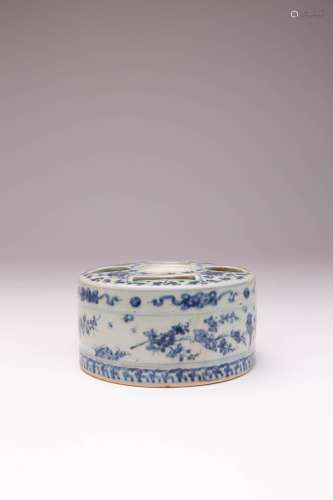 A CHINESE BLUE AND WHITE CYLINDRICAL BRUSH AND INK HOLDER 16...