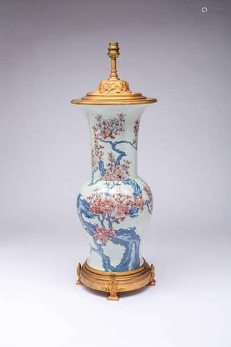 A CHINESE UNDERGLAZE BLUE AND COPPER-RED YEN YEN VASE SIX CH...