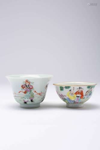 TWO CHINESE FAMILLE ROSE BOWLS LATE QING DYNASTY One decorat...