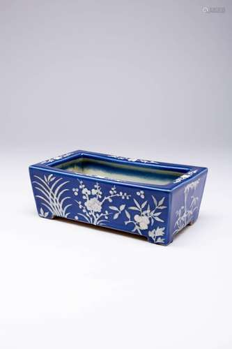 A CHINESE BLUE-GROUND RECTANGULAR JARDINIERE PROBABLY LATE Q...