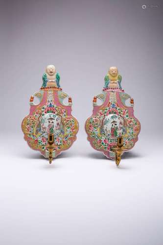 A PAIR OF CHINESE FAMILLE ROSE WALL SCONCES FIRST HALF 18TH ...