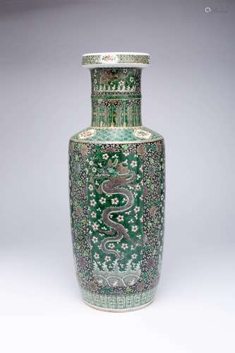 A CHINESE FAMILLE NOIRE `DRAGON` ROULEAU VASE 19TH CENTURY T...