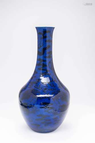 A CHINESE BLUE-GROUND `DRAGON` BOTTLE VASE LATE QING DYNASTY...