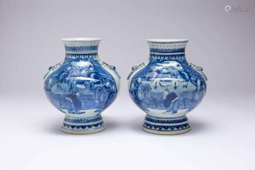 A PAIR OF CHINESE BLUE AND WHITE `FIGURAL` VASES 19TH CENTUR...