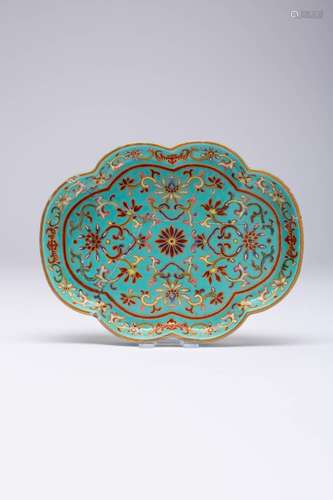 A CHINESE PORCELAIN HEXAFOIL IMITATION CLOISONNE DISH SIX CH...