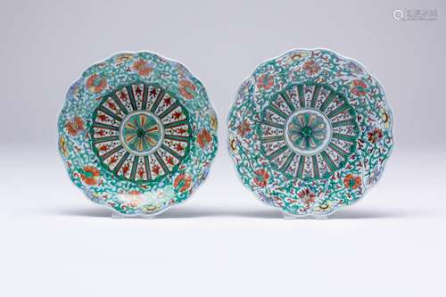 A PAIR OF CHINESE DOUCAI FOLIATE DISHES PROBABLY 20TH CENTUR...