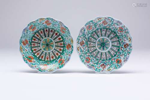 A PAIR OF CHINESE DOUCAI FOLIATE DISHES PROBABLY 20TH CENTUR...