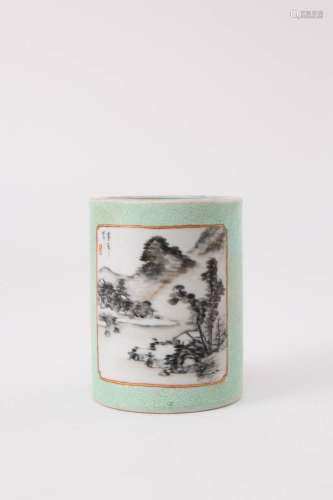 A CHINESE SGRAFFITO AND EN GRISAILLE BRUSHPOT, BITONG SIX CH...