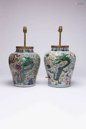 TWO CHINESE WUCAI `DRAGON` AND `DRAGON AND PHOENIX` JARS 17T...