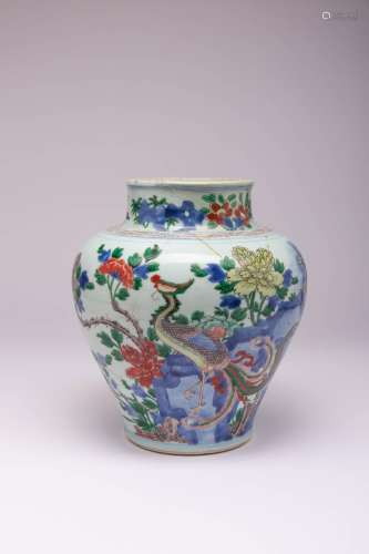 A CHINESE WUCAI `PHOENIX` JAR TRANSITIONAL C.1640 The ovoid ...